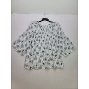 Spense Womens‎ XL Top Black White Floral 3/4 Sleeves Smocked Top & Upper Arms